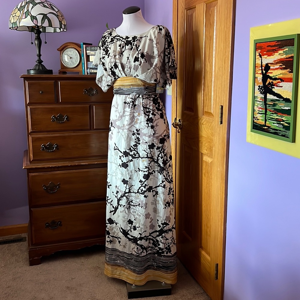 SUZI CHIN 🌟 Empire waist long sash floral gorgeous gown wedding cherry blossom
